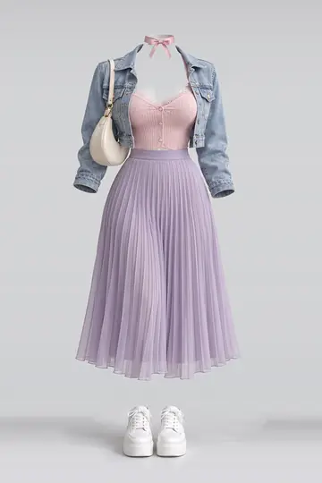 Pink knit cardigan + lace camisole