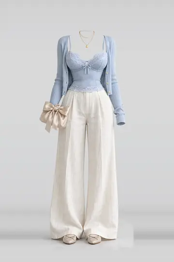 Blue lace camisole + cardigan