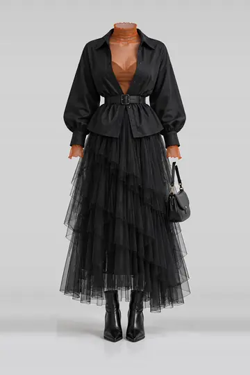 Black shirt + tulle skirt