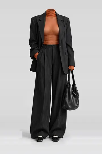 Black jacket + orange turtleneck