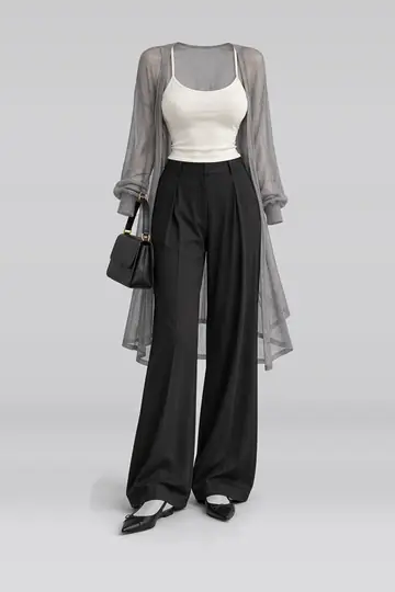 Ivory camisole + grey cardigan