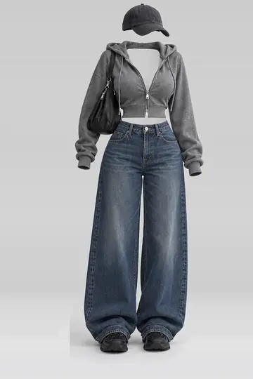 Grey hoodie + denim jeans
