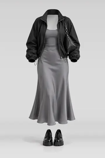Black grey midi skirt + loafers