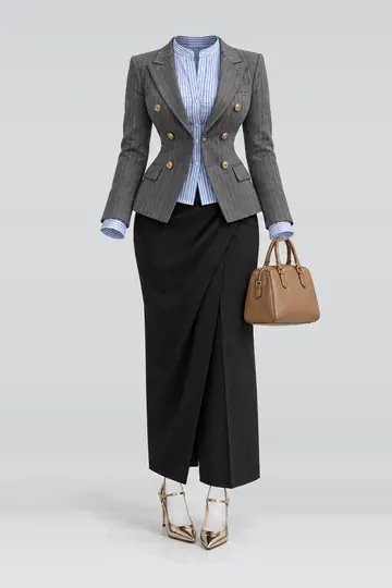 Grey jacket + blue shirt