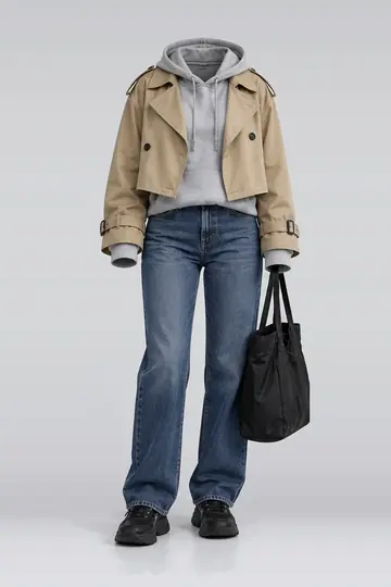 Grey hoodie + beige jacket