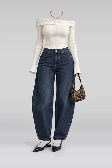 Ivory knit jeans + black bag