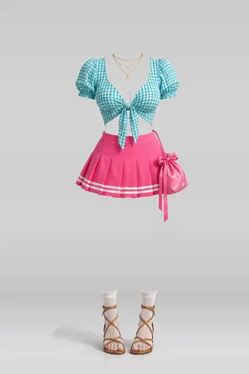 Pink white mini skirt + socks