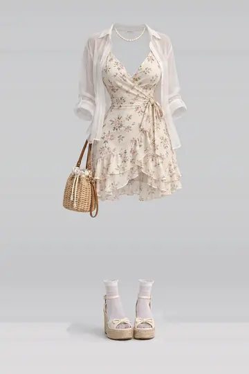 Cream floral dress + shirt
