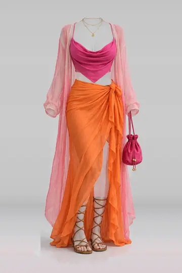 Pink orange skirt + cardigan