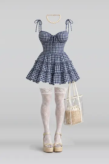 Navy dress + lace socks