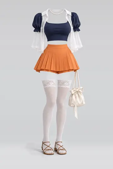 Navy orange pleated mini skirt + shorts