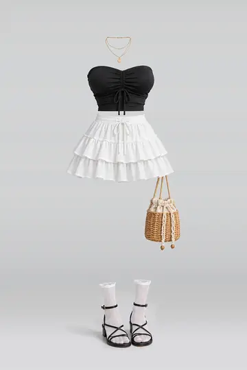 Black white mini skirt + socks