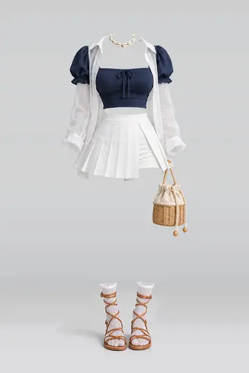Navy white pleated mini skirt + shorts