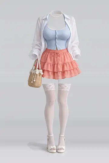Blue cardigan + mini skirt