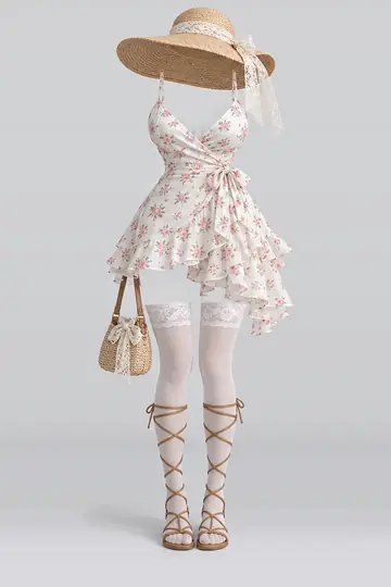 White floral dress + lace socks