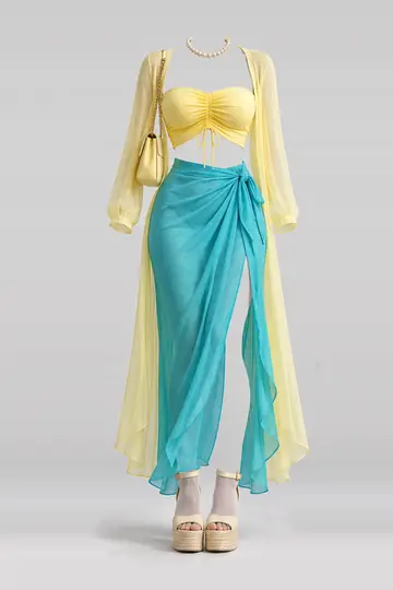 Yellow skirt + cardigan