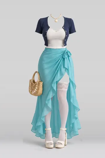 Navy cardigan + skirt