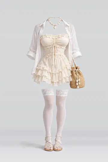 Cream frill mini dress + shirt