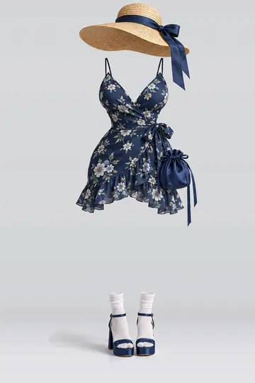 Navy floral dress + white socks