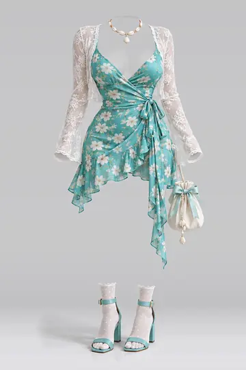 Floral dress + lace trim