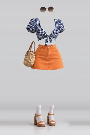 Navy orange denim mini skirt + white socks