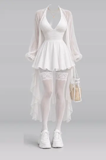 White mini dress + cardigan