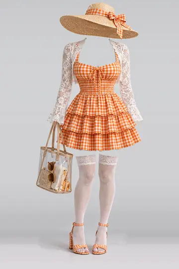 Orange dress + lace socks