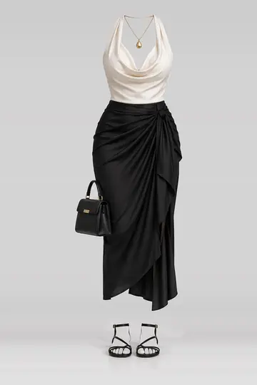 Ivory black midi skirt + sandals