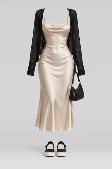Satin camisole + midi dress