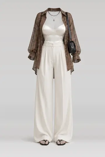 Brown shirt + ivory camisole