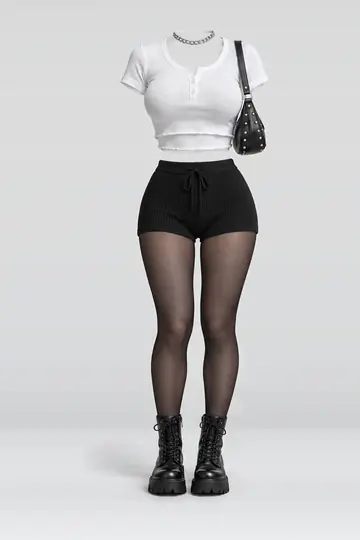 White black knit shorts + tights