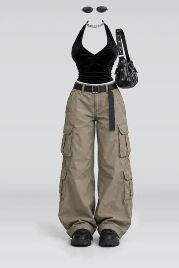 Black camisole + khaki trousers