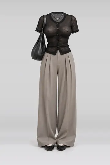 Black cardigan + pleated bag