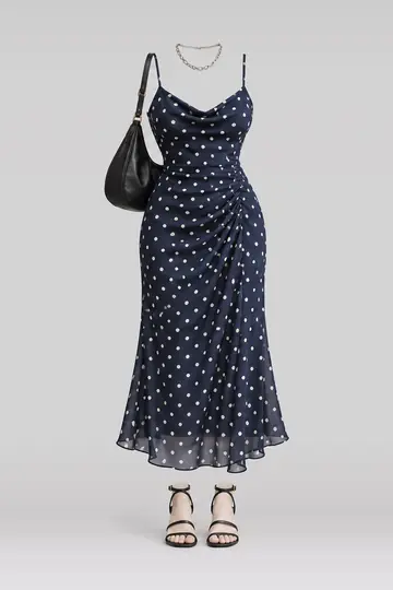 Navy white polka-dot camisole + midi dress