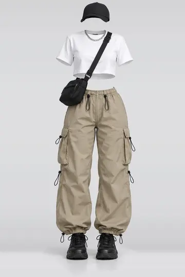 White shirt + khaki trousers