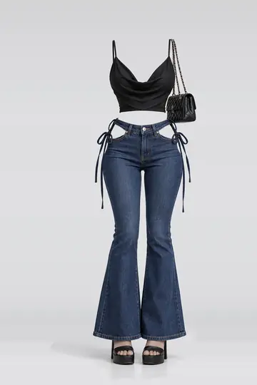 Black denim jeans + ribbon sandals
