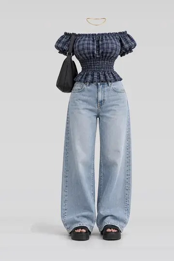Navy blouse + blue denim jeans