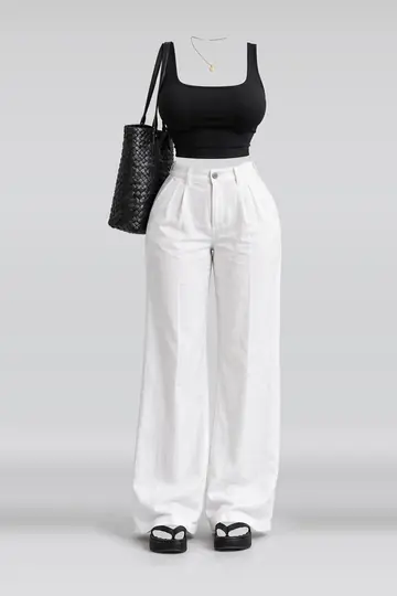 Black knit top + white sandals