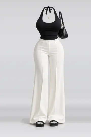 Black knit top + ivory sandals