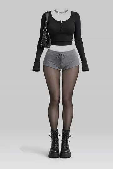 Black grey knit shorts + tights