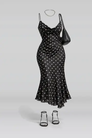 Black white polka-dot camisole + midi dress