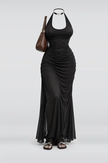 Black maxi dress + sandals
