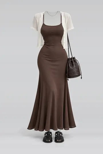 Brown camisole + maxi dress