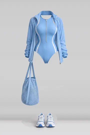 Blue swimsuit + jacket