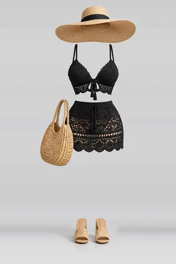 Black knit mini skirt + hat