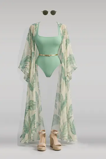 Mint swimsuit + gold belt