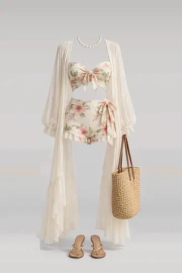 Cream floral trousers + cardigan