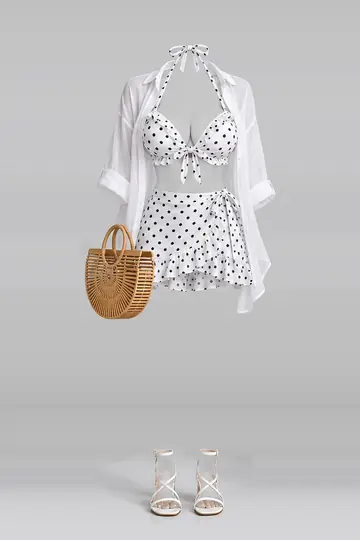 White polka-dot frill skirt + shirt