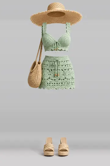 Mint knit mini skirt + hat