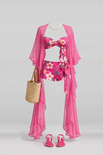 Pink floral trousers + cardigan